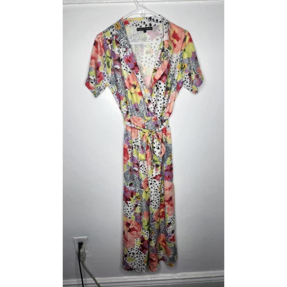 America & Beyond Dress Womens Small Multicolor Wrap Belted Floral Animal Print